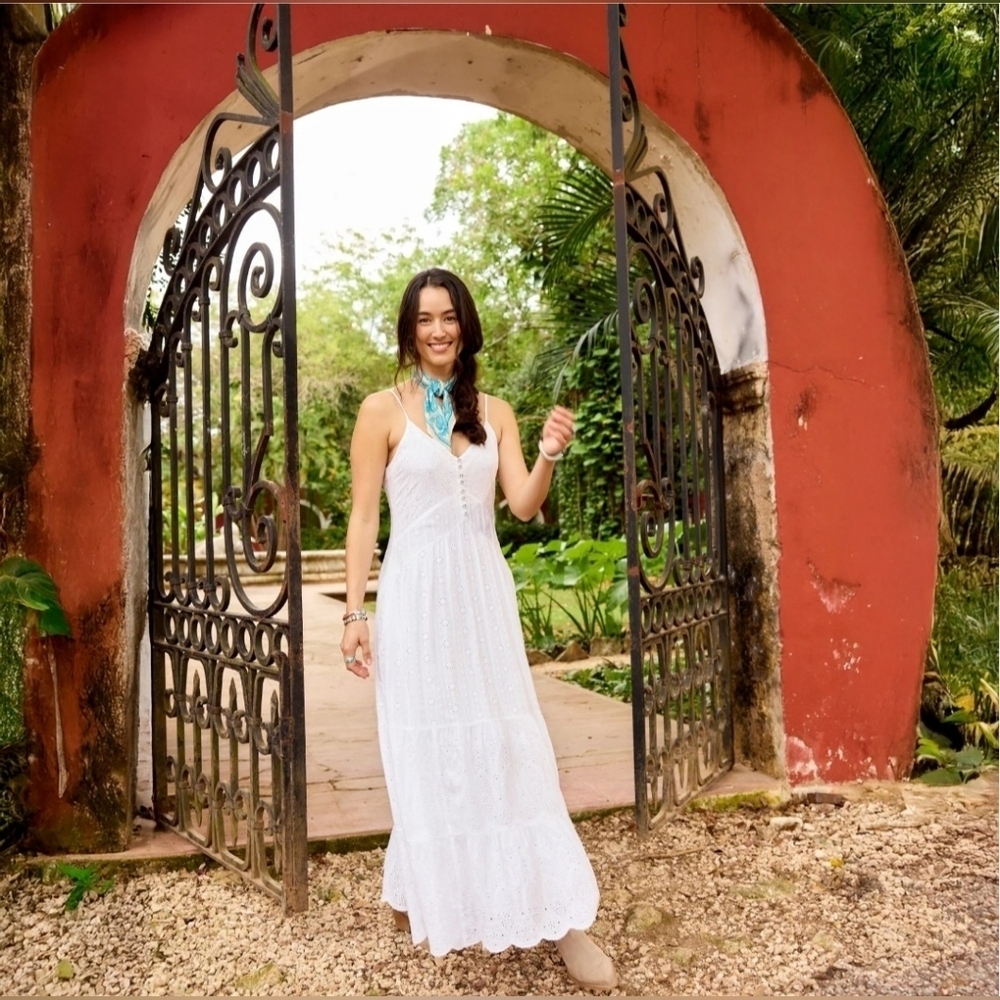 Sundance White Arezzo Dress Eyelet Cotton Dress Boho Cottagecore Summer PXL